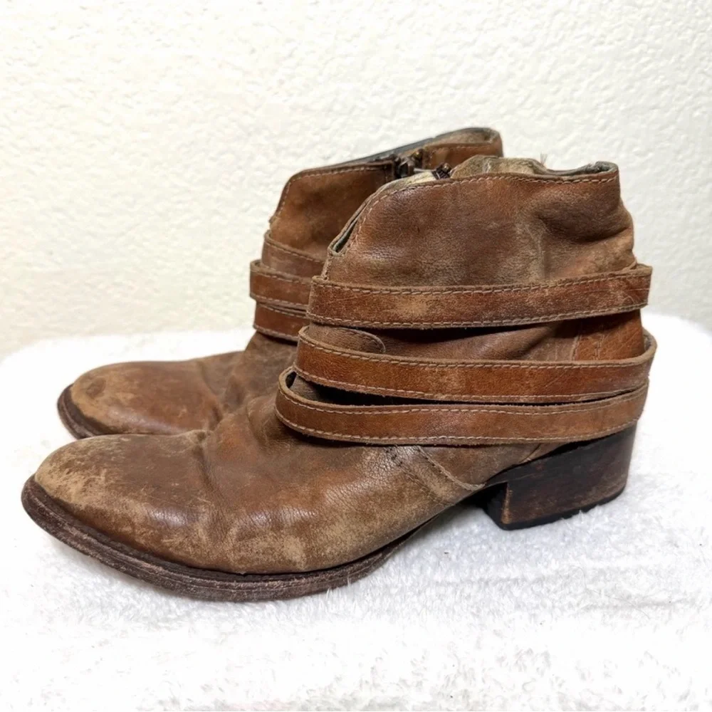 Freebird By Steven Watts Brown Distressed Leather Ankle Boots Size 9